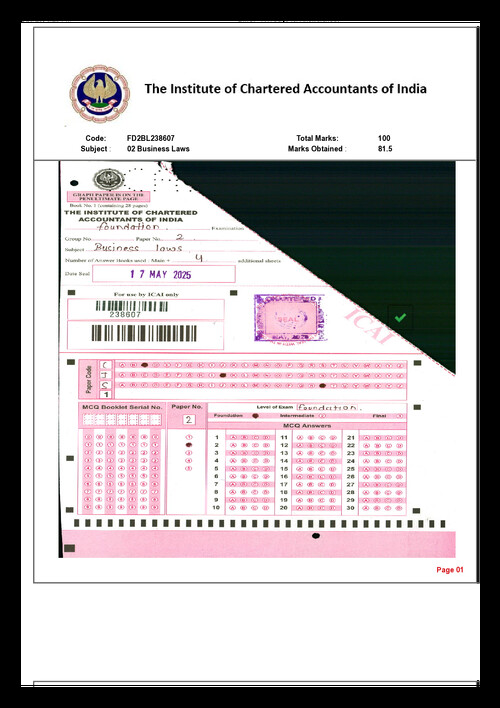 82 Marks - Law  - Topper Answersheet - May 2025