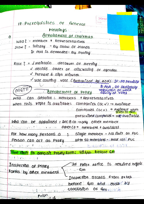PRE requisites of general meeting 