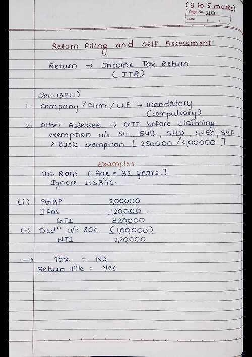 Return filing and self assessment handwritten notes by BB Sir for May 26.