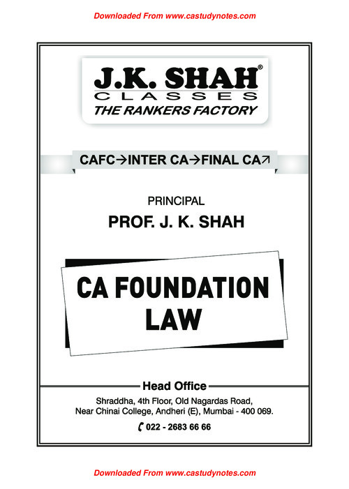 CA FOUNDATION LAW NOTES JK SHAH