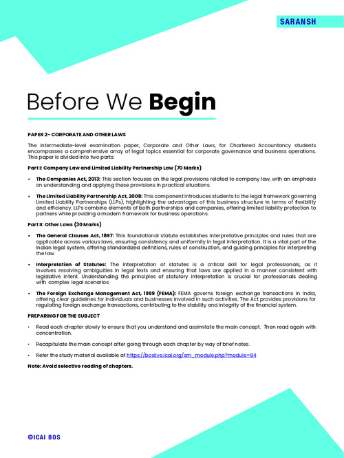 Corporate Law New Saransh - ICAI
Summary & Chart Book