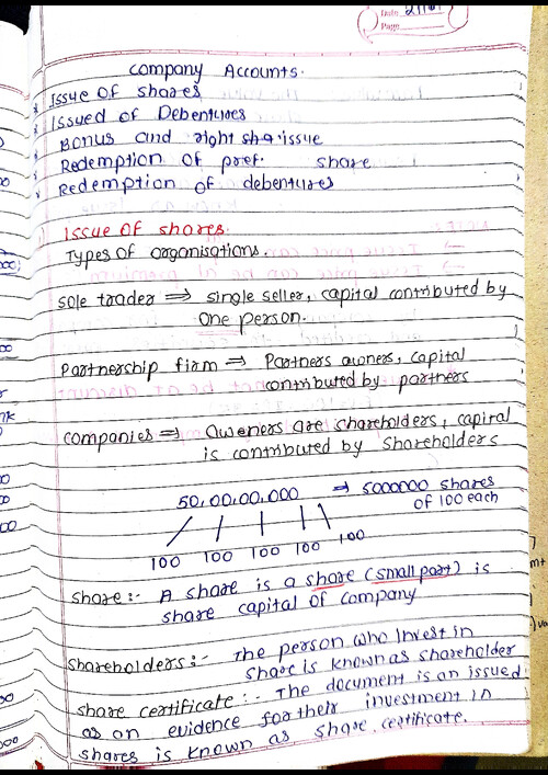 Capital structure of issue of shares.