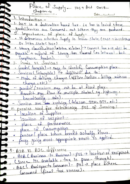 PLACE OF SUPPLY CHAPTER 4 HAND WRITTEN NOTES 
