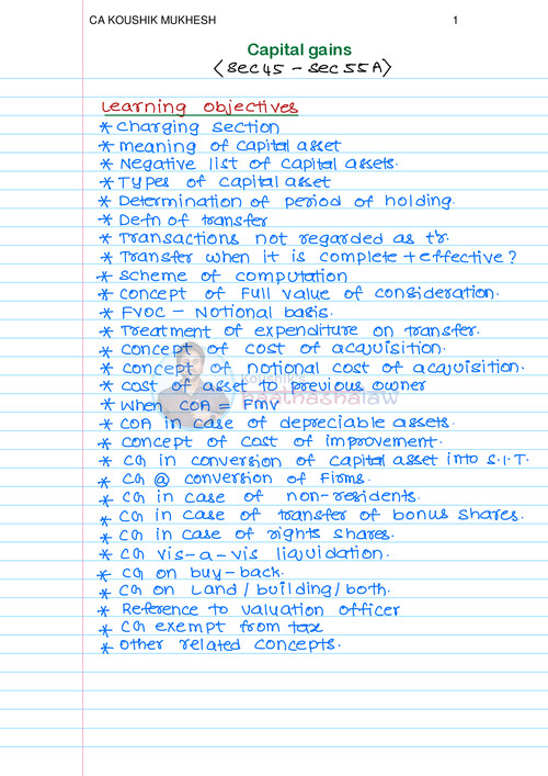 Capital gains notes for ca inter -CA KOUSHIK MUKHESH