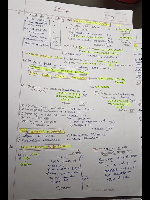 Handwritten notes of Salary
