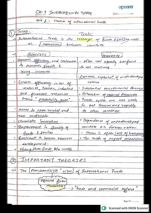 Chp. 9 - International Trade -  Economics - Handwritten Notes 