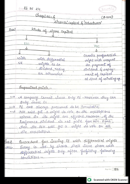 Share Capital & Debentures Handwritten Notes - CA Abhishek Bansal 
Detailed Revision & Summary Notes !