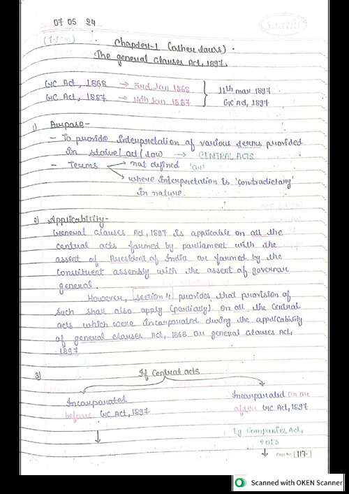 General Clauses Act - 1897 Handwritten Notes - CA Abhishek Bansal 
Best Revision & Summary Notes !