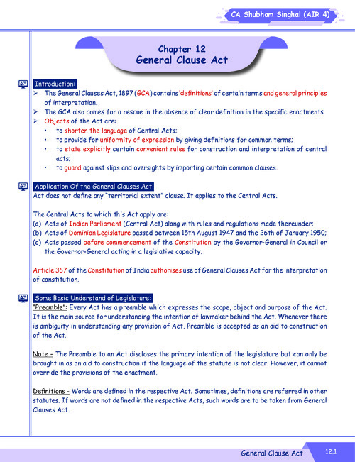 General Clauses Act - CA Shubham Singhal 
New 6th Edition Summary Notes !