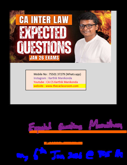 Hello fellow mates, I’m Rahul, new to StudyCaller. I’m posting the most expected questions for CA Inter Law.