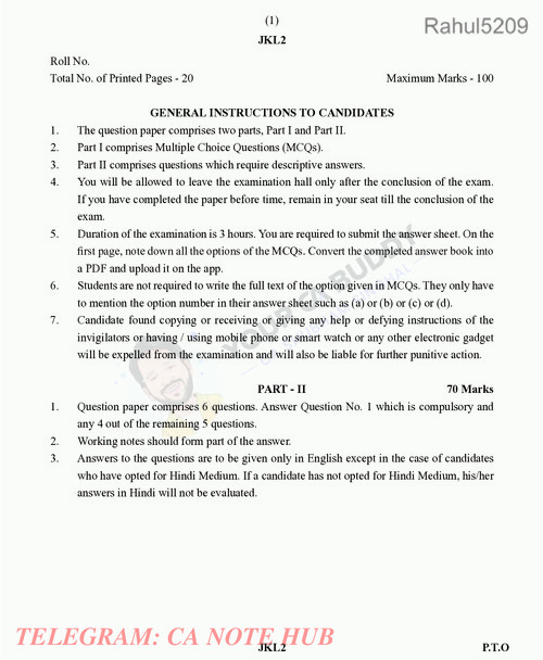 CORPORATE AND OTHER LAWS [Paper 2]

ALL INDIA MASTER MOCK TEST ALONG WITH SOLUTION BY CA SHUBHAM SINGHAL FOR JANAURY, 2026