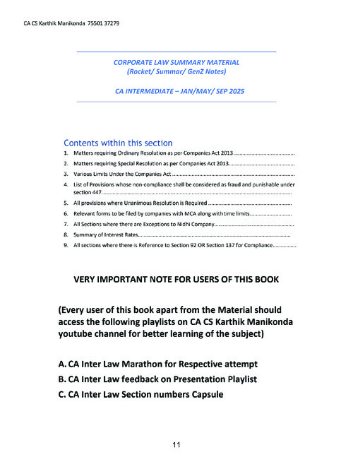 Corporate Law Summary Notes - VIVITSU SCANNER

LAST DAY REVISION NOTES !