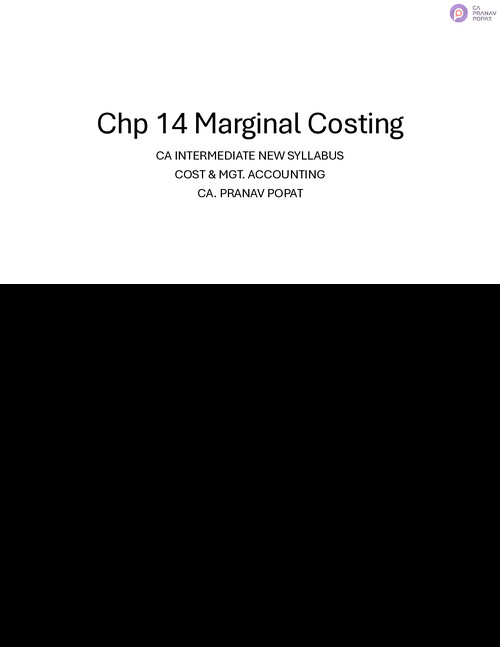 Cost chp 14 marginal costing Formulas and important questions by CA Pranav popat sir for Jan 26 