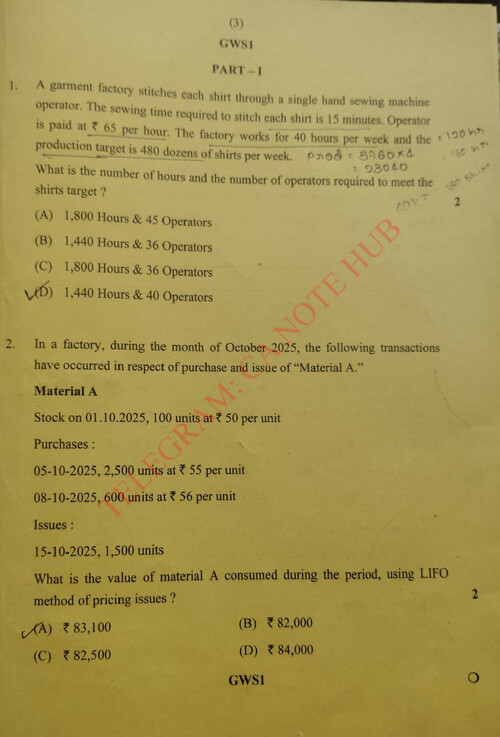 Cost and management accounting Jan 26 question paper.