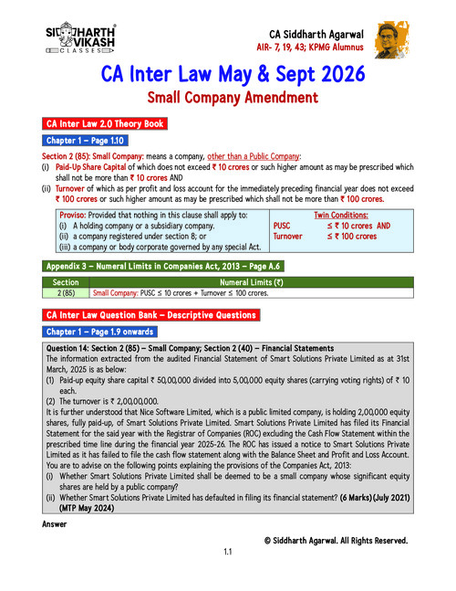 CA INTER LAW 
SMALL COMPANY AMENDMENT APPLICABLE FOR MAY26 ONWARDS 
BY- SIDDHARTH AGARWAL SIR