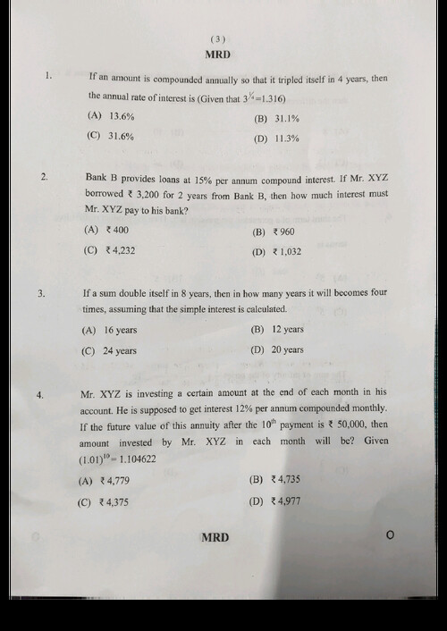 CA FOUNDATION JANUARY 26 QUANTITATIVE APTITUDE QUESTION PAPER 
