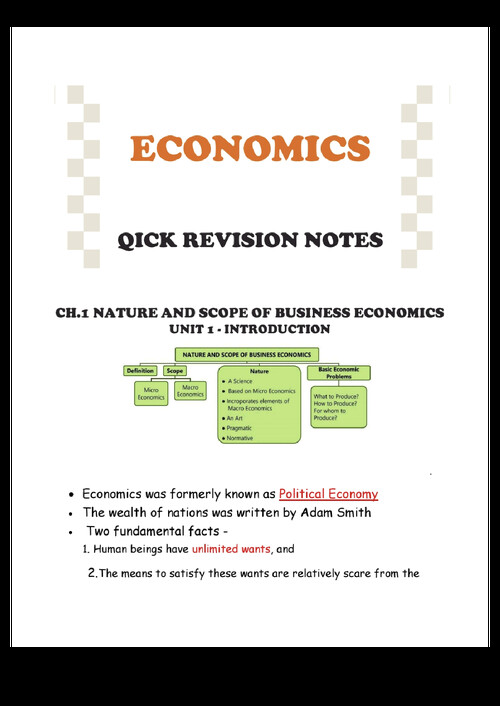 Quick Revision Notes 
Business Economics 