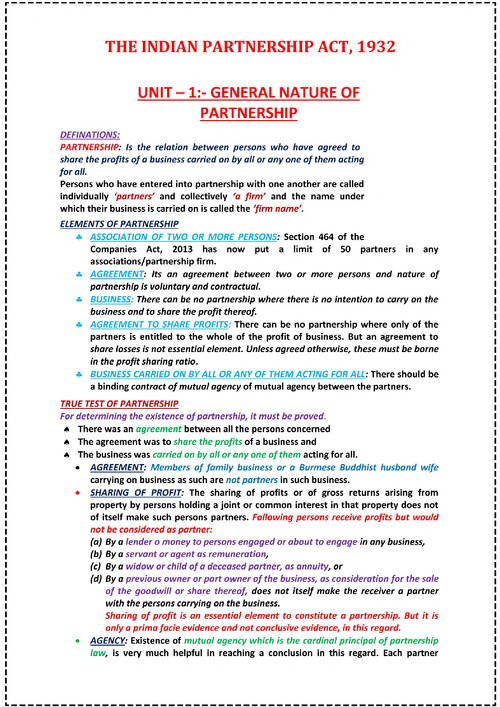 Business law Indian partnership act notes