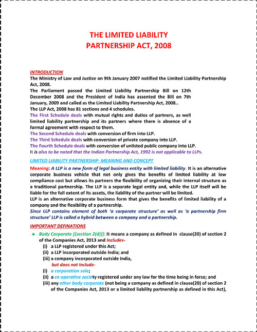 Business law LLP act notes