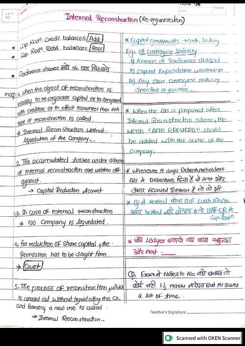 Internal reconstruction summary 