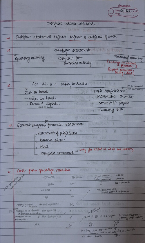 Cashflow statement  concepts with basic sums 