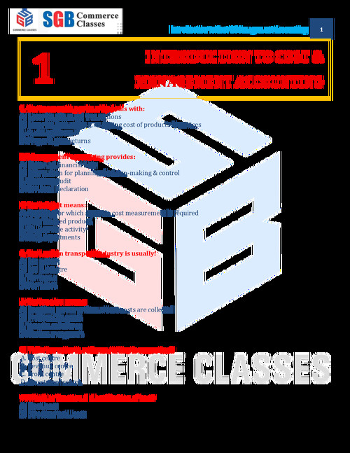 MCQ For Chapter -1 Cost Accounting 