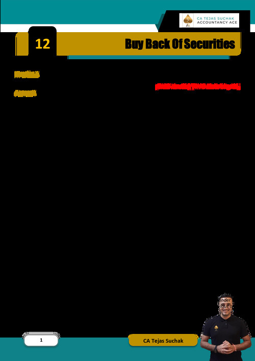 CA Inter 
Advance Accounts Question Bank 
Buyback Of Securities
By CA Tejas Suchak 