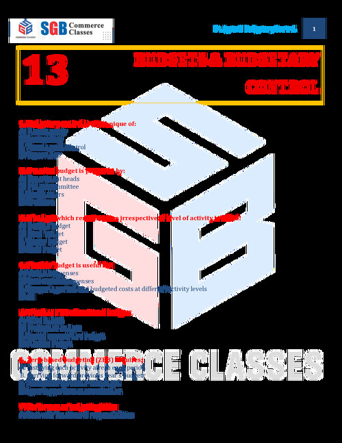 Mock Test MCQ ( Cost Accounting  // Budget and Budgetary Control