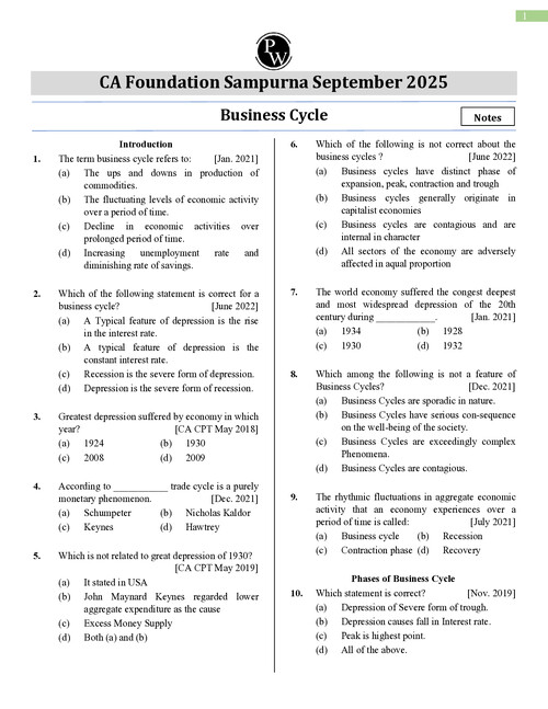 PYQ QUESTIONS 
CHAPTER: BUSINESS CYCLE
LOVE SIR (PW)