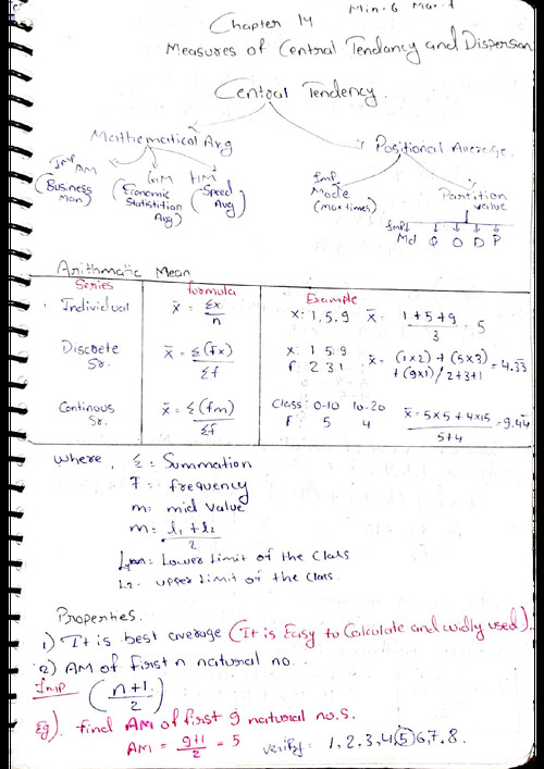 Measures of central tendency handwritten notes 