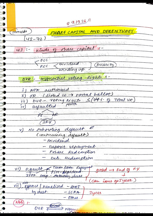 Handwritten notes detailed
SHARE CAPITAL AND DEBENTURES!