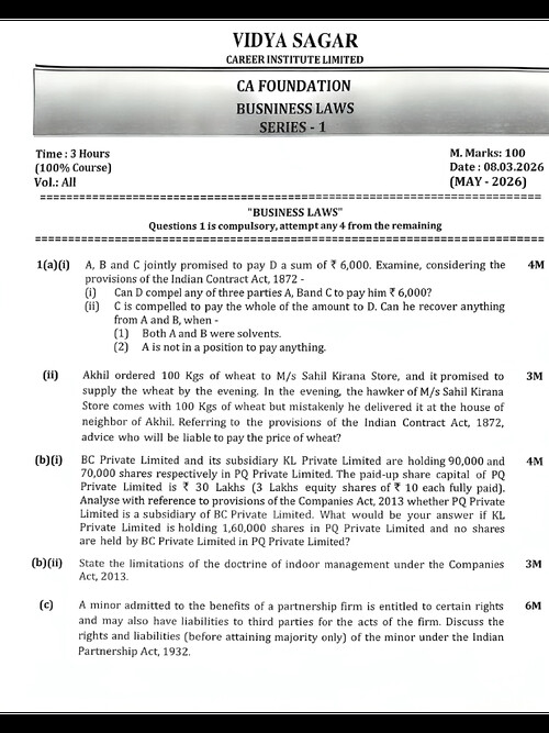 BUSINESS LAW 
MOCK TEST PAPER MAY 2026 
