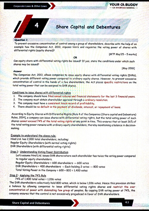 Question Bank, Latest Edition 6 
Shubham Singhal Law 
Chapter  4 Share Capital and Debentures 

(Applicable for May 2026 onwards)