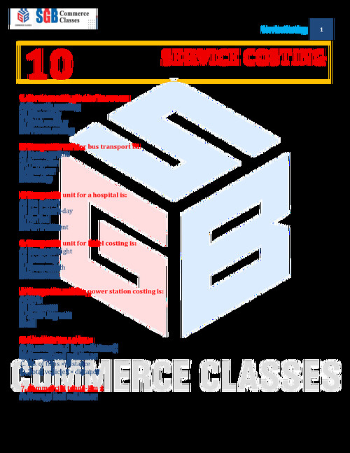 Mock Test 10 [ MCQ Base || Cost Accounting || Service Costing ]