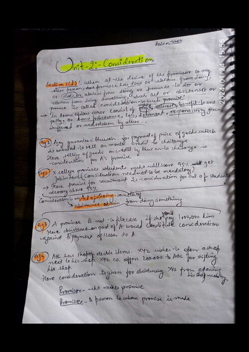 The Indian Contract Act Handwritten Notes of Unit 2