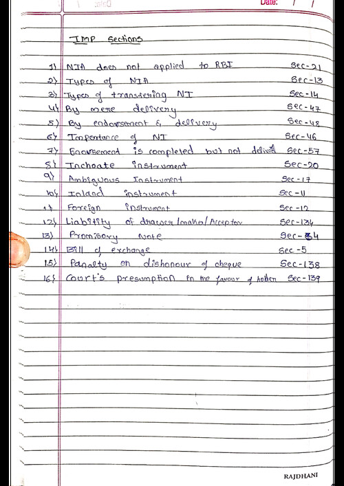 Important sections of negotiable instrument act 1881