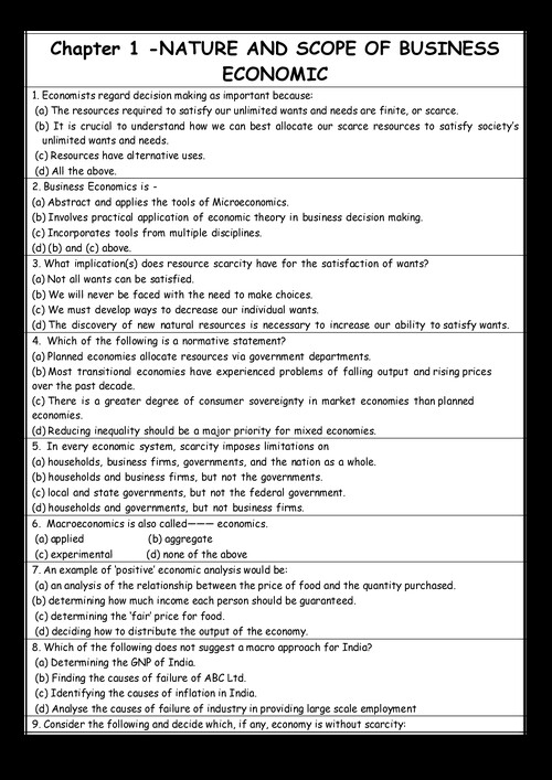 Economics chapters MCQs