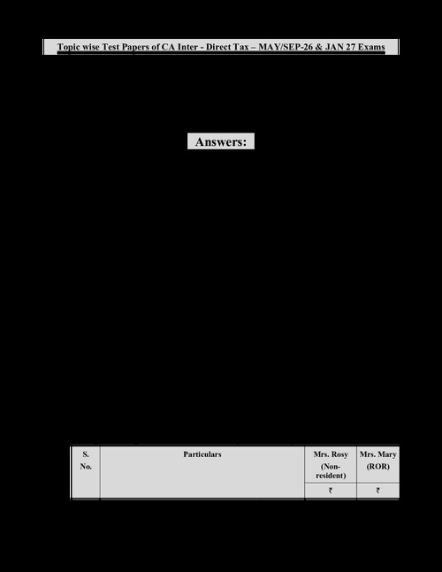CA INTER DT TEST PAPER 2 ANSWER SHEET OF RESIDENTIAL STATUS , CLUBBING AND SETOFF