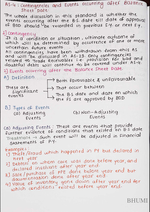 AS 4: Contingencies and Events occurring after Balance Sheet Date quick revision notes.