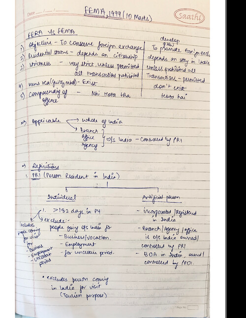 FEMA  handwritten notes for CA inter students 