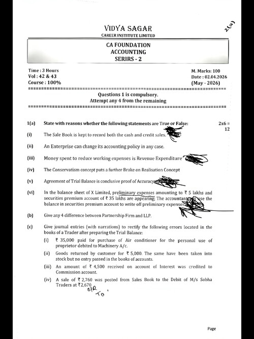 ACCOUNTS 
MOCK TEST PAPER MAY 2026