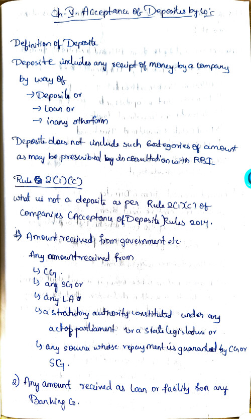 Ca inter law
Ch-5.Acceptance of Deposits 
Detailed Handwritten notes
Full concept covered 