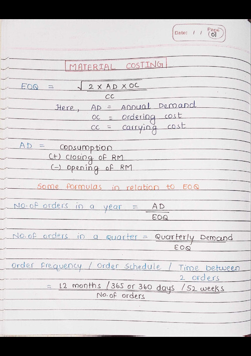 Cost and Management Accounting All Formulas handwritten for a quick summary.