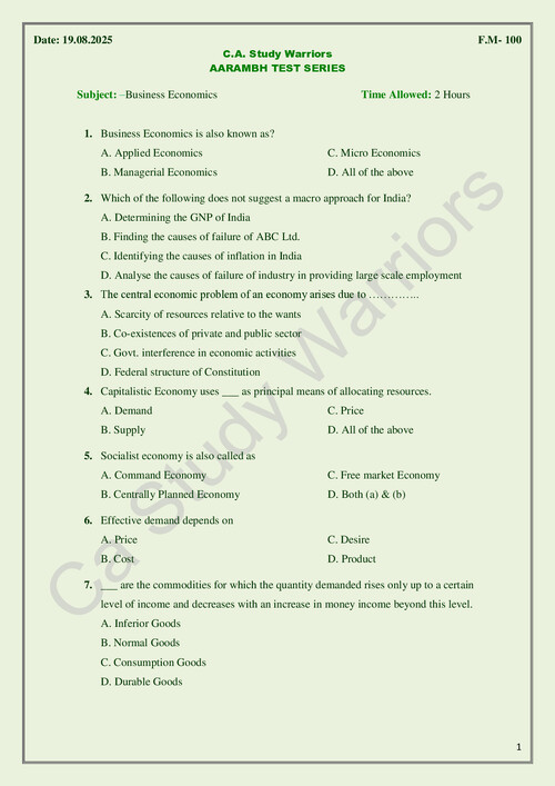 Business Economics Mock Test paper -4
100 Marks 
