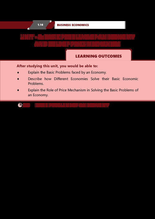 CA FND Business Economics Chapter 1 Basic Problems of an economy and Rowl of Price Mechanism Approx 05 Marks. 