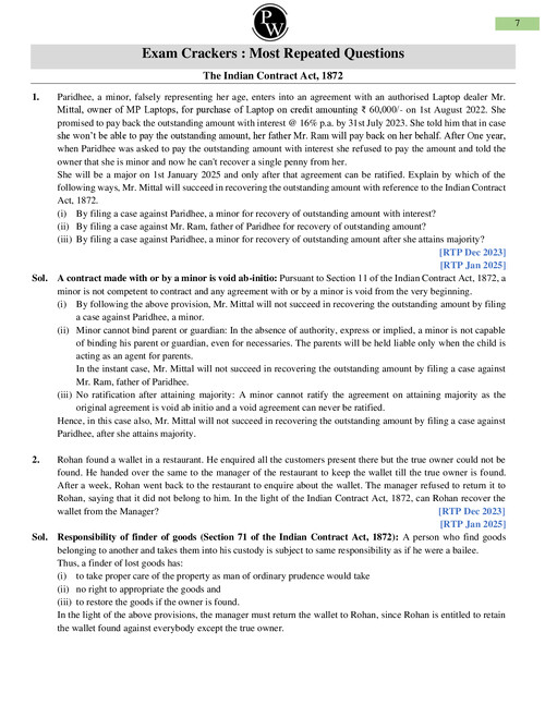 MOST REPEATED QUESTIONS FOR BUSINESS LAWS 
     BY PW 