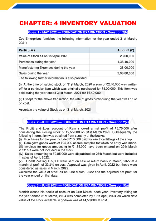 inventory valuation practice questions