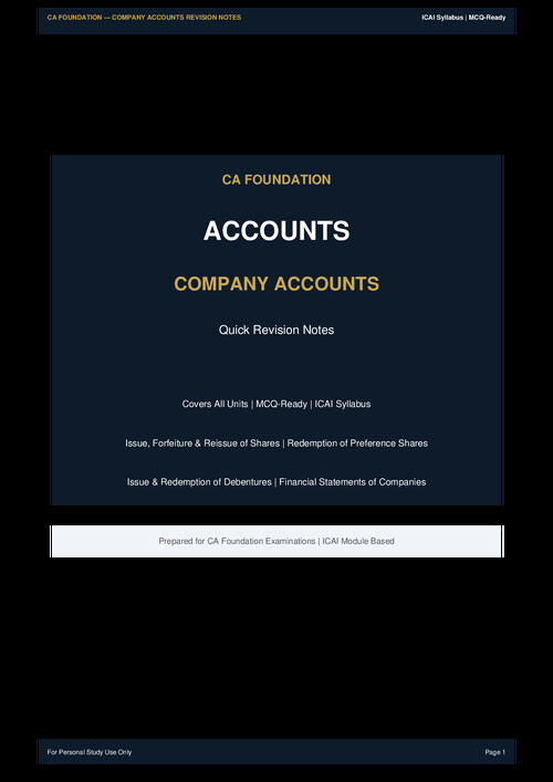 CA FOUNDATION COMPANY ACCOUNTS LAST MINUTE REVISION