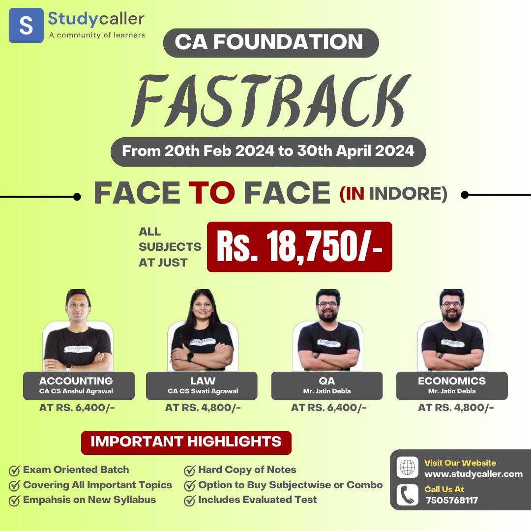 CA Foundation Face to Face Fastrack Classes June 2024 All Subjects New Syllabus Ekagrata Classes